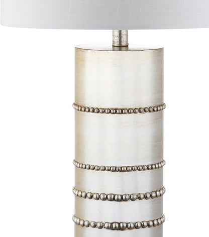 JONATHAN Y 30.75" Silver Leaf Resin Table Lamp, Modern Farmhouse Wrapped Rope Bedside Lamp for Living Room Bedroom, White Linen Drum Shade, UL Listed, LED Bulb Included JYL1012A