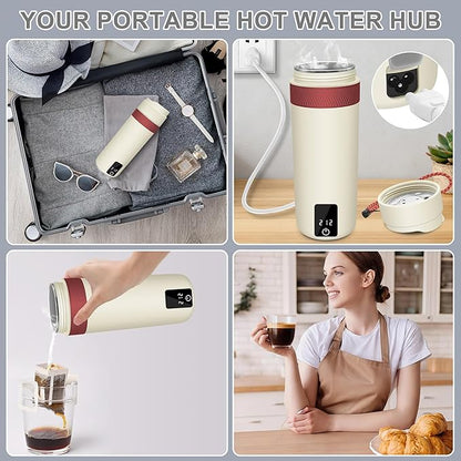 Portable Electric Kettle, 450ML Mini Hot Water Boiler Heater, Travel Kettle with 4 Temperature Settings, 304 Stainless Steel Portable Bottle Warmer with Auto Shut-Off & Boil-Dry Protection