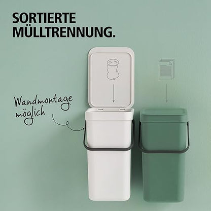 Brabantia Sort & Go Kitchen Recycling Bin | S / 3.2 Gal / 12L | Jade Green | Removable Stay-Open Lid, Carry Handle | Trash Can for Bottles, Cans, Paper, Glass | Wall-Mounting Bracket Included