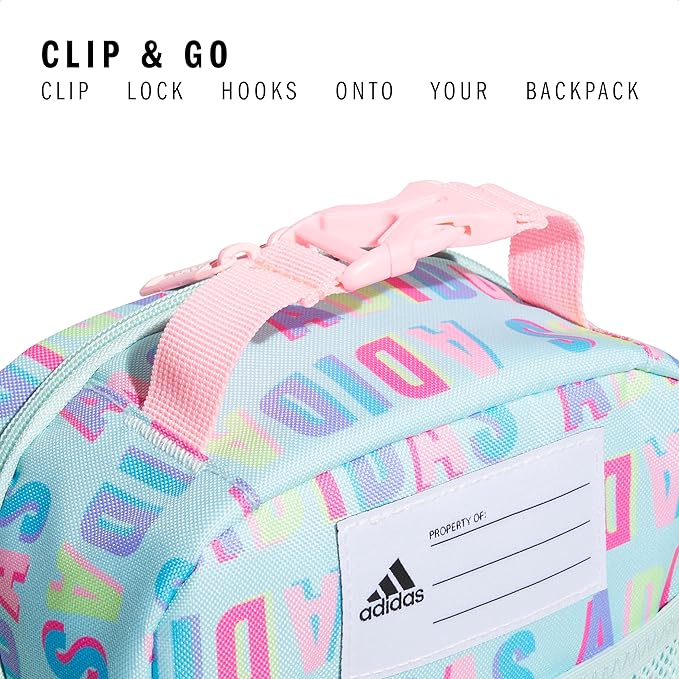 adidas Santiago Lunch Bag Cooler for Women and Men, Insulated Food Container Box with Mesh Pocket, Hall Pass Semi Flash Aqua/Pink Spark/3.0, One Size