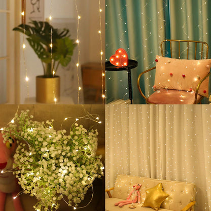 HOME LIGHTING Window Curtain String Lights, 300 LED 8 Lighting Modes Fairy Copper Light with Remote, USB Powered for Christmas Party Wedding Home Decorations (Warm White)