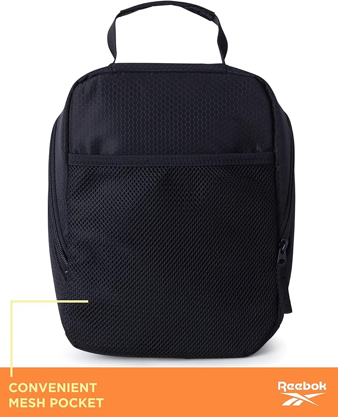 Reebok Mens and Womens Lunch Bag - Portable Insulated Work Lunch Box for Women and Men with Two Compartments and Handle, Quinn Black