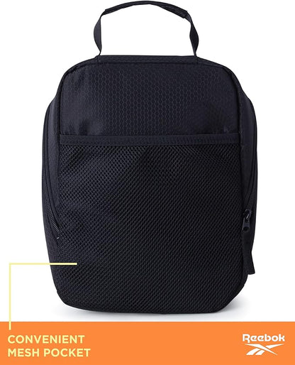 Reebok Mens and Womens Lunch Bag - Portable Insulated Work Lunch Box for Women and Men with Two Compartments and Handle, Quinn Black