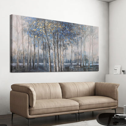 Canvas Wall Art Decor Pictures Wall Decor Prints Modern Large Wall Art Gold Wall Art Blue Grey Misty Botanical Textured Artwork for Walls For Room Living Room Bedroom Office Wall Decor 24"X48"