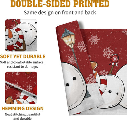 Red Snowman Snowflake Christmas Placemats Set of 4 Seasonal Winter Linen Table Mats 12x18 Inch Xmas Holiday Snow Farmhouse Rustic Washable Place Mat for Party Kitchen Dining Outdoor Indoor Decor