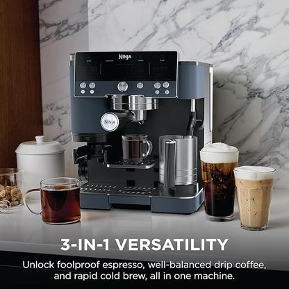 Ninja Luxe Café Premier Series, Espresso Machine, Drip Coffee Maker & Rapid Cold Brew, Integrated Grinder, Assisted Tamper, Hands-Free Frother, for Cappuccinos & Lattes, Cyberspace, ES601CY
