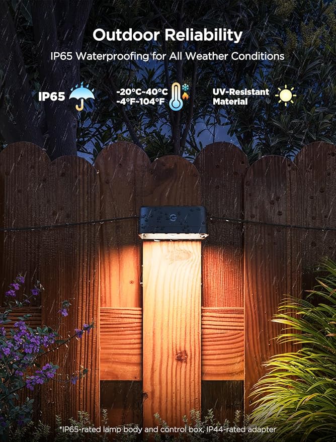 Govee Outdoor Deck Lights, RGBIC Outdoor Lights with 4000K White Light, IP65 Smart Fence Lights with App Control, Voice Control, LED Path Light for Outdoor Decor,Wired 6 Packs (32.8ft)