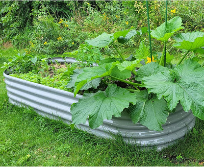 1 Pack 8x3x1.5FT Galvanized Raised Garden Bed Kit Oval Metal Ground Planter Box Outdoor Bottomless Planter Raised Beds for Vegetables Flowers Herbs Fruits, Gray