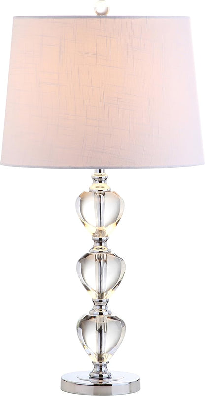 JONATHAN Y 27" Clear/Chrome Traditional Crystal LED Table Lamp, Elegant Column Bedside Lamp for Living Room Bedroom, White Linen Shade, UL Listed, LED Bulb Included JYL2042A