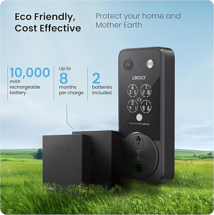 Lockly Vision Zeno Smart Lock with Video Doorbell Camera, Fingerprint Keyless Entry with Apple Home Key, Wi-Fi Deadbolt for Front Door, PIN Genie Keypad, App Remote Control, 2 Rechargeable Batteries