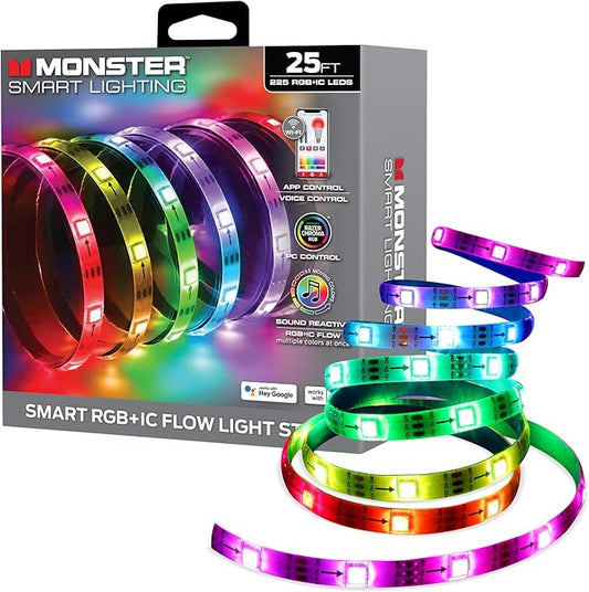 Monster Smart RGB+IC LED Strip Lights 25ft – Sound Reactive Strip Lights for Bedroom, App & Voice Control, RGB Light Strip for Room, Alexa Google Home, Razer Chroma Sync - 230 RGB+IC LED Lights