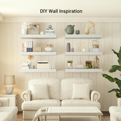 Heimlove 12" Deep Floating Shelves, 36 x 12 Inch Wall Mounted Long Floating Shelf with Invisible Brackets, for Home Decor, Bedroom, Kitchen, Living Room, Bathroom - 1 Pack, White