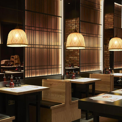 Bamboo Pendant Light 11.02" Hand Woven Bamboo Chandelier,3-Pack Rattan Ceiling Hanging Light,for Living Room Kitchen Dining Room Farmhouse