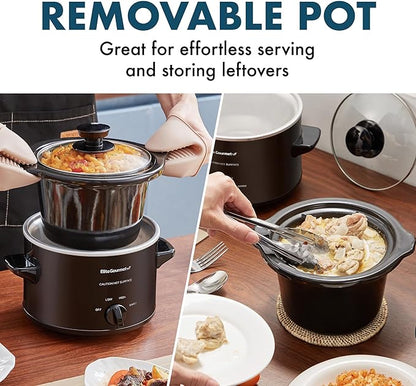 Elite Gourmet MST-250XBX Electric Slow Cooker Ceramic Pot, with Adjustable Temp, Entrees, Sauces, Soups, Roasts, Stews & Dips, Dishwasher Safe (1.5 Quart, Black)