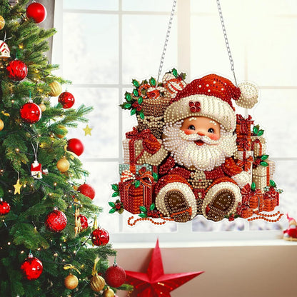MEIYUDA Christmas Diamond Art Hanging Kits for Adult, Santa Claus Diamond Painting Hanging Kits Ornaments, DIY Special Shaped Rhinestone Window Pendants kit for Home Garden Wall Decor Gift