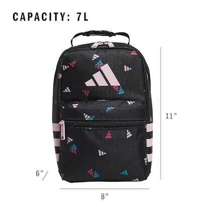 adidas Santiago Lunch Bag Cooler for Women and Men, Insulated Food Container Box with Mesh Pocket, 3 Bar Toss Black-Clear Pink/Black/Clear Pink/3.0, One Size