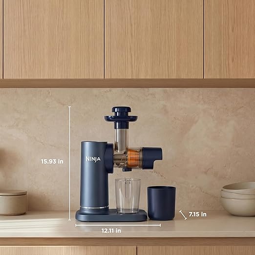 Ninja NeverClog Cold Press Juicer, Powerful Slow Juicer with Total Pulp Control, Countertop, Electric, 2 Pulp Functions, Dishwasher Safe, 2nd Generation, Blue/Navy, JC151NV