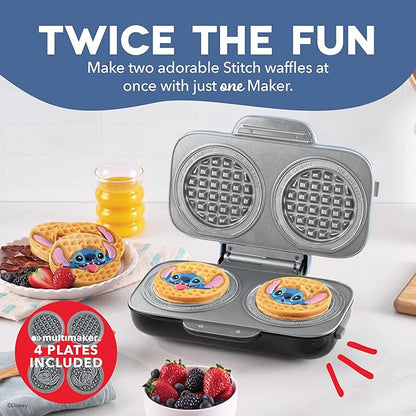 Disney | Dash MultiMaker® Double Mini Maker System - Convenient Electric Waffle Maker - Features Interchangeable, Dishwasher-Safe Plates - Quick Cleanup & Simple Setup - Lilo & Stitch Design