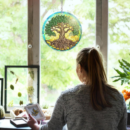 FLAGWIX Tree of Life Viking Decor Suncatcher Hanging - Double Layered Hanging Suncatcher 6 in - Viking Celtic Norse Mythology Decor, Tree of Life Gifts for Men Women Family Friends