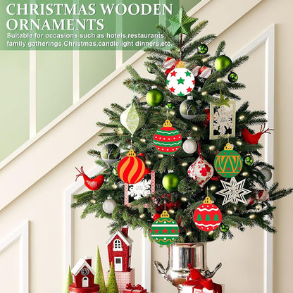 Wooden Christmas Ornaments to Paint Bell Decoration Cutouts Unfinished 36PCS, DIY Blank Unfinished Christmas Tree Wood Discs Ornament for Home Crafts Hanging