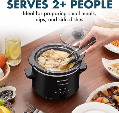 Elite Gourmet MST-250XBX Electric Slow Cooker Ceramic Pot, with Adjustable Temp, Entrees, Sauces, Soups, Roasts, Stews & Dips, Dishwasher Safe (1.5 Quart, Black)