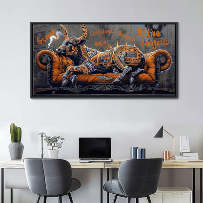 JEAWA Framed Canvas Wall Art - Creative Wall Art for Bedroom Living Room Bathroom, Modern Artwork Decor for Home Decoration, Strong Bull Color Graffiti, 24x48 IN