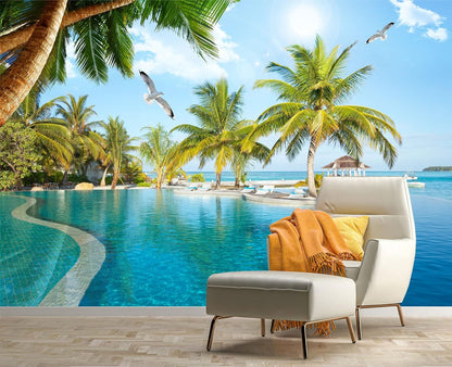 Palm Trees and Blue Sky Summer Island Wall Mural Wallpaper for Bedroom 103" x 69"