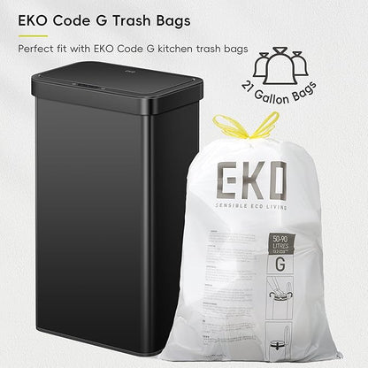 EKO Nova Sensor Trash Can, 21 Gallon/80 Liter Stainless Steel Rectangular Touchless Motion Sensor Trash Can, Matte Black