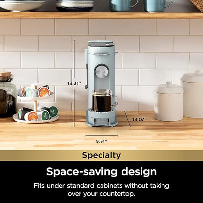 Ninja Pods & Grounds Specialty Single-Serve Coffee Maker, Compatible with K-Cups, Built-In Milk Frother, 6-oz. Cup to 24-oz. Travel Mug Sizes, Iced Coffee Maker, Glacier Blue, PB051GB (Renewed)