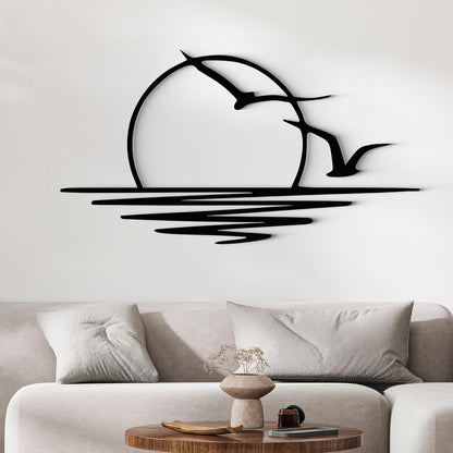 Wita Home Sunset with Seagulls Metal Wall Mounted Art, Handcrafted Metal Home Decor with Static Powder Coating, Eye-Catching Addition to Living Room Decor, Modern Beach Decor for Indoor and Outdoor Spaces, Perfect Housewarming Gift (32 x 16 inches)