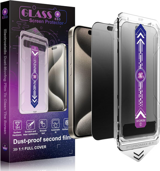 2 Pack Matte Privacy Screen Protector for iPhone 15 Pro Max 6.7-Inch Auto Dust Removal, No Bubbles,Anti-Spy Tempered Glass Film, Easy Installation