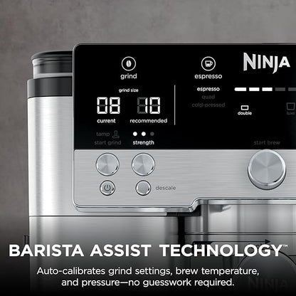 Ninja Luxe Café 3-in-1 Espresso, Drip Coffee and Cold Brew Machine | Integrated Coffee Grinder, Milk Frother, Assisted Tamper & Built-In Espresso Accessory Storage | Stainless Steel | ES601
