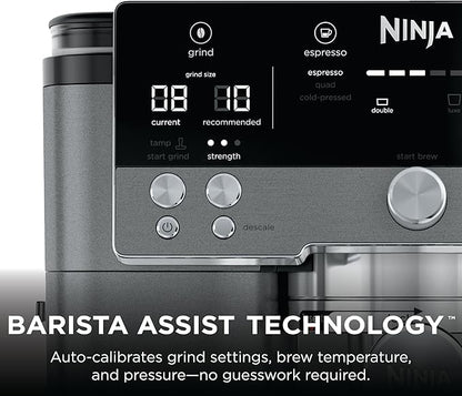 Ninja Luxe Cafe Premier Series, Espresso Machine, Drip Coffee, Rapid Cold Brew, Integrated Grinder, Hands-Free Frother, with Knock Box, Water Filter, Cleaning Tablets, Descaler, ES601GM