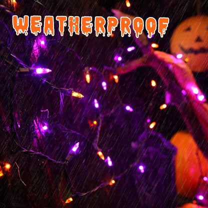 ODEERTONIC Orange & Purple Halloween Lights, 33ft 100 LED Orange Lights String Connectable, 120V UL Certified Purple String Light, Plugin Black Wire Halloween Light Waterproof for Spooky Party Decor