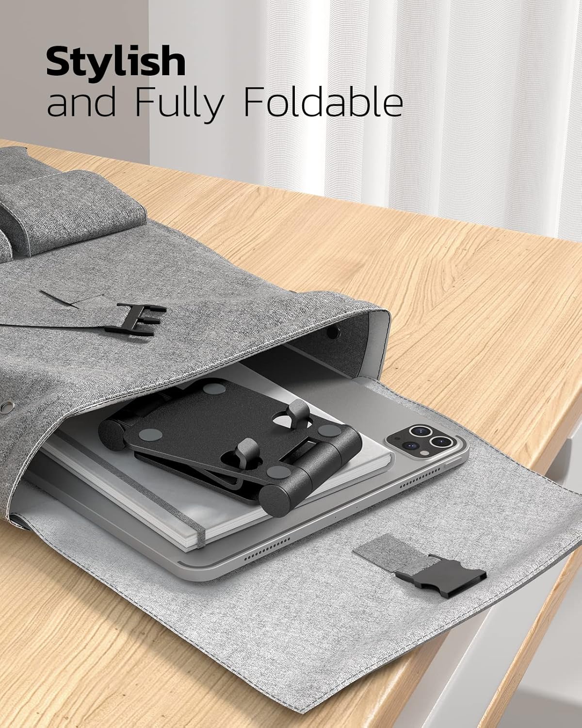 Nulaxy 2 Pack Dual Folding Cell Phone Stand, Fully Adjustable Foldable Desktop Phone Holder Cradle Dock Compatible with Phone 16 15 14 13 12 Pro Xs Xs Max Xr X 8, All Phones, Black & Silver