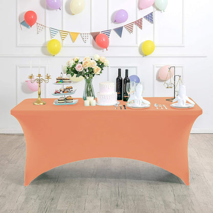 Spandex Table Cover for 6Ft or 4fT or 8ft Table Universal Fitted Stretch Tablecloth for Party, Banquet, Wedding and Events-Peach