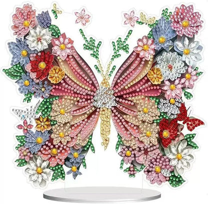 Diamond Painting Kits for Adults Beginners, 5D Full Drill Flowers and Butterflies Crystal Art Desktop Ornament, DIY Single Sided Home Office Desk Decor, Creative Craft Gift Set with Tools