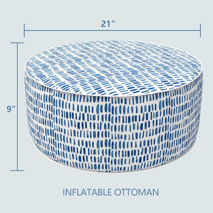 LVTXIII Outdoor Inflatable Ottoman Stool, Patio Water Repellent Footrest Stool with Handle, Portable Outside Round Ottoman for Patio Garden, Camping or Home Use, 21"x21"x9", Blue Pebble