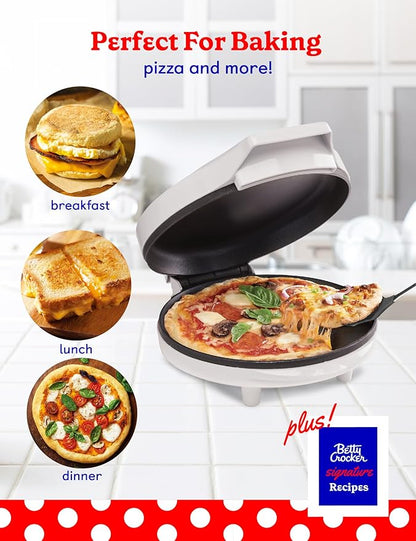 Betty Crocker 8" Travel Pizza Maker Plus, Indoor Electric Grill With Insulated Travel Bag, Nonstick Pan for Pizzas, Quesadillas, Nachos and more, Personal Pizza Machine for Delicious Meals, White