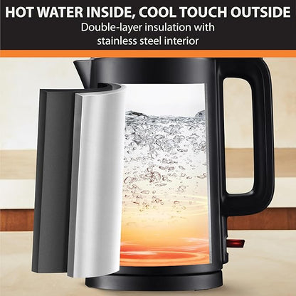 KRUPS 1.5L Electric Kettle Stainless Steel Cool Touch Interior, Fast Boiling, One Cup in 80 Seconds, Double Wall, Auto Off, Keep Warm, Hot Water Kettle Electric, Cordless, Black/White