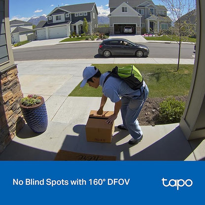 Tapo 2K Wired Smart Video Doorbell - 160° Ultra-Wide View, Person Detection, 2-Way Talk, Ring Call, Night Vision, Subscription-Free Local Storage or Optional Cloud, Compatible with Alexa, D205