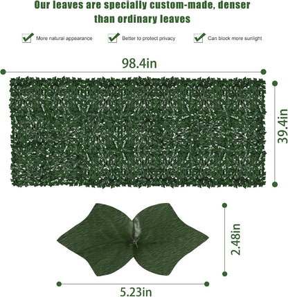 Faux Ivy Privacy Fence Screen Outdoor Expandable Artificial Greenery Roll Fake Hedge Wall Patio Green Plastic Leaf Plant Vine Grass Panels Gate Covering for Garden Yard Balcony (98.4 X 39.4 in)