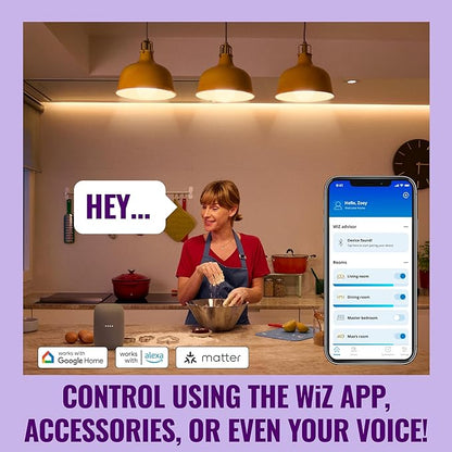 WiZ Connected 100W A19 LED Smart Light Bulbs Color 3-Pack - Connects to Your Wi-Fi - E26 Smart Bulb - Control with Voice or App + Activate with Motion - Matter Compatible