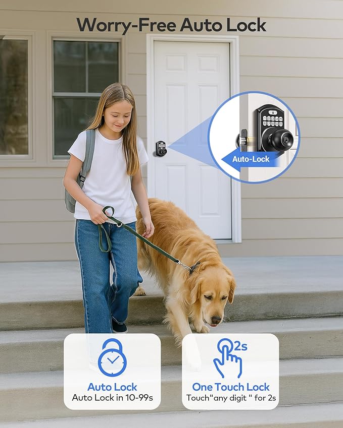 TEEHO TE003 Keyless Entry Keypad Door Lock with Handle, Electronic Digital Smart Locks for Front Door, Smart Door Knob with Code for Bedroom, Auto Lock, Passage Mode, Easy to Install, Matte Black