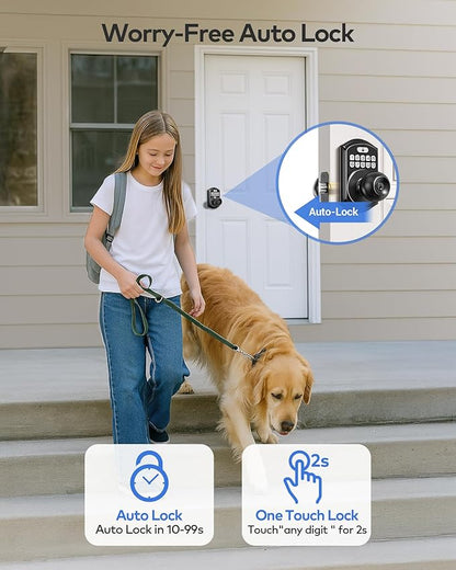 TEEHO TE003 Keyless Entry Keypad Door Lock with Handle, Electronic Digital Smart Locks for Front Door, Smart Door Knob with Code for Bedroom, Auto Lock, Passage Mode, Easy to Install, Matte Black