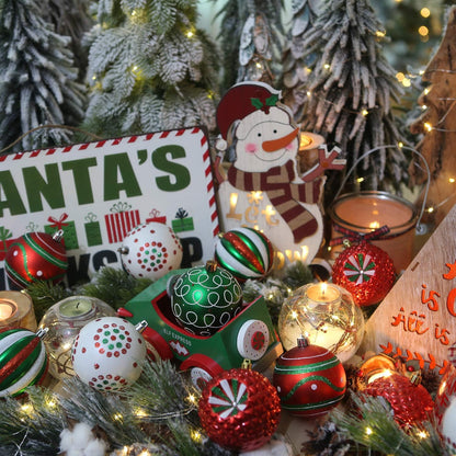 Sea Team 80mm/3.15" Delicate Contrast Color Theme Painting & Glittering Christmas Tree Pendants Decorative Hanging Christmas Baubles Balls Ornaments Set - 16 Pieces (Elf)