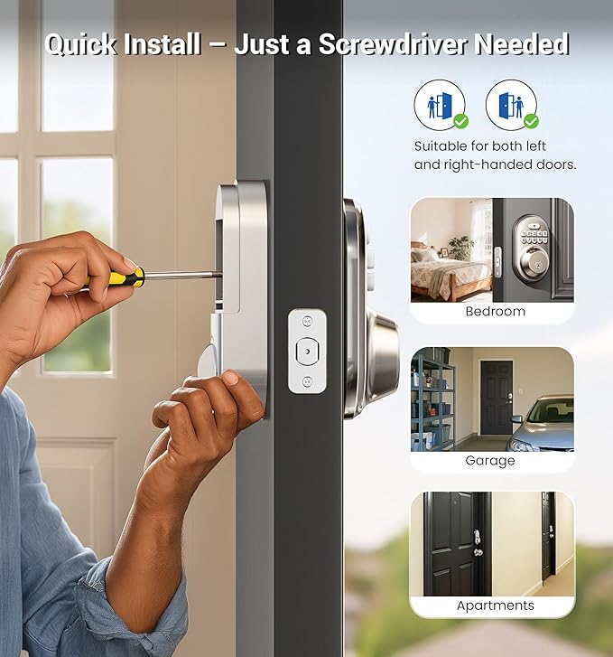 Veise Keyless Entry Door Lock, Electronic Keypad Deadbolt, Keyed Entry, Auto Lock, Anti-Peeking Password, Back Lit & Easy Installation Design, Satin Nickel