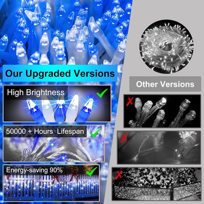666 LED 66FT Icicle Lights Waterproof- 148 Drops 12 Modes Christmas Light with Memory Timer, Dimmable Christma TreeLights for Roof Balcony Holiday GiftsBlue & White