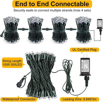 Christmas Lights Outdoor, 66FT 200 LED Christmas Tree Lights with 8 Modes Waterproof, Green Wire Plug in String Light for Indoor Patio Garden Xmas Party Wedding Holiday Decor, Blue White