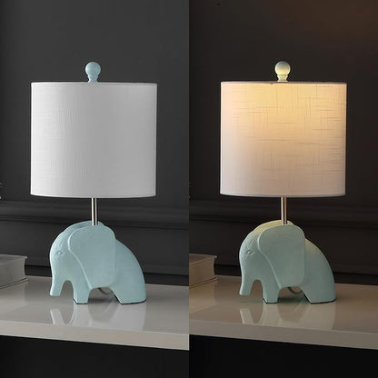 JONATHAN Y 17.5" Turquoise Elephant Kids Table Lamp, Whimsical Resin Bedside Lamp with White Linen Drum Shade for Bedroom Playroom Nursery, LED Bulb Included, UL Listed (JYL1143B)